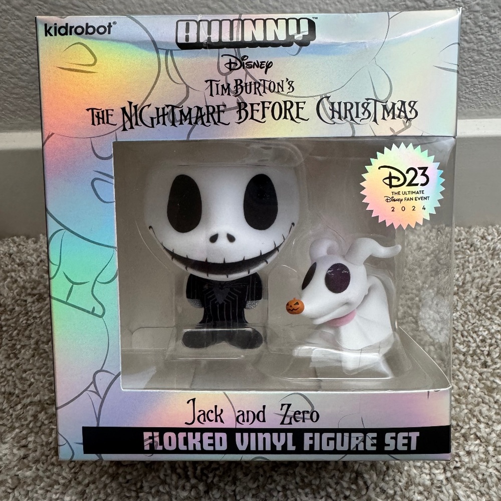 D23 The nightmare before Christmas Jack and Zero flocked vinyl figure set